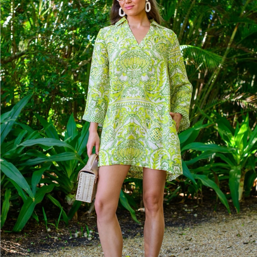 Elizabeth James The Label Taylor Dress in Damask Limeade size Large